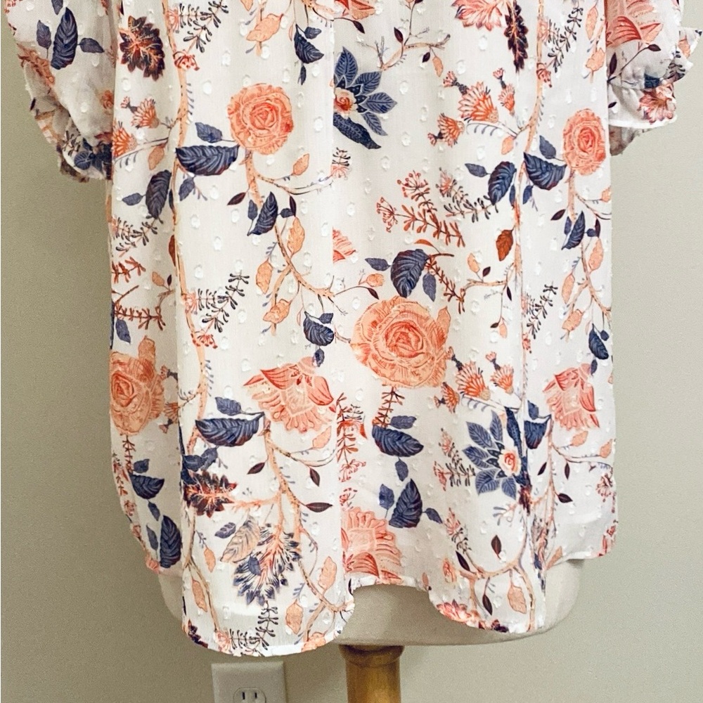 Rachel Zoe White Orange Purple Floral XL Boho Chic Bloomcore Romantic Ruffle Top - Picture 3 of 14